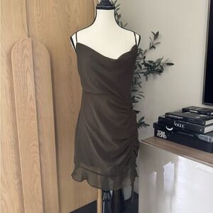 Chic Olive Green Cowl Neck Mini Dress